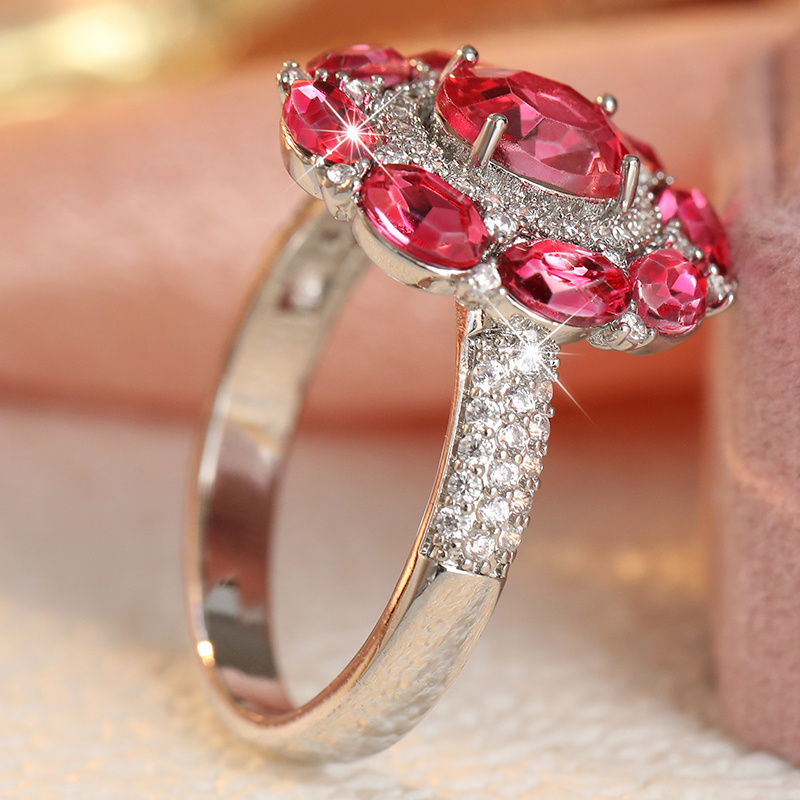 Women's Luxurious Pink-Toned Fully Embedded Synthetic Zircon Ring